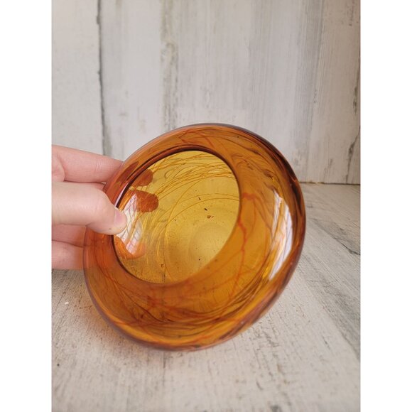 Vintage abstract threaded glass orange small bowl home decor unique - Picture 5 of 6